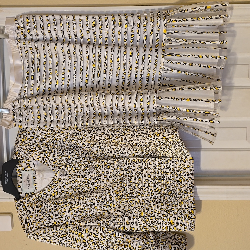 Adrianna Papell Leopard Print Dress Set in Yellow and Black
